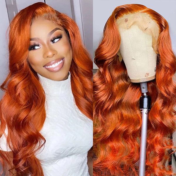 QVR Ginger Orange Straight Glueless Wigs Brazilian Virgin Hair Lace Frontal Wig Pre Plucked with Baby Hair - Image 4