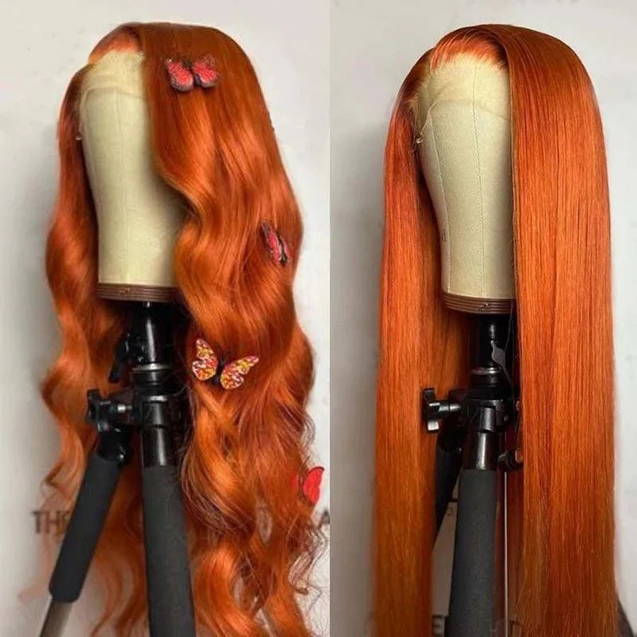 QVR Ginger Orange Straight Glueless Wigs Brazilian Virgin Hair Lace Frontal Wig Pre Plucked with Baby Hair - Image 7
