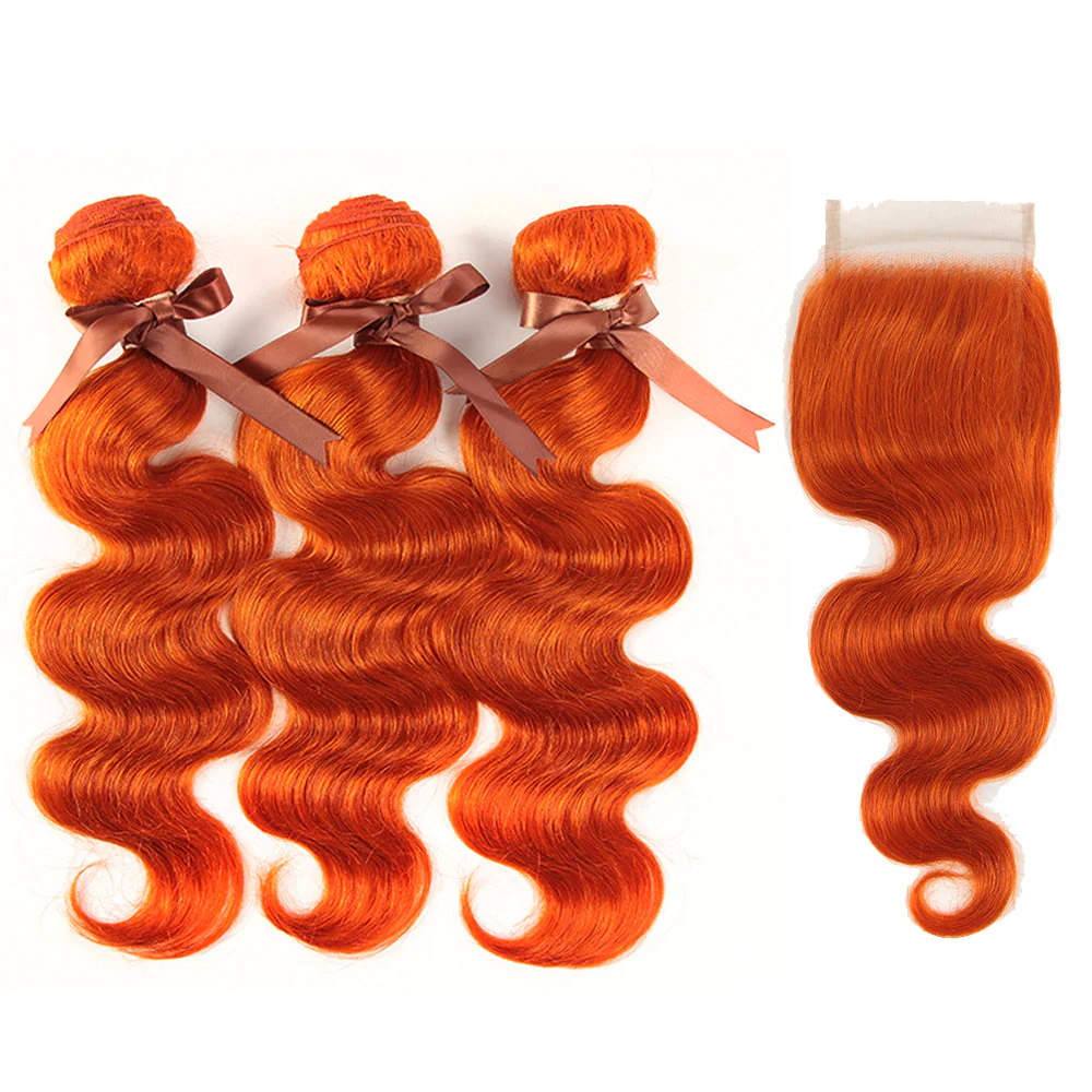 QVR Body Wave Hair Bundles With Closure Remy Human Hair 3 Bundles with Frontal Orange Ginger Color - Image 5
