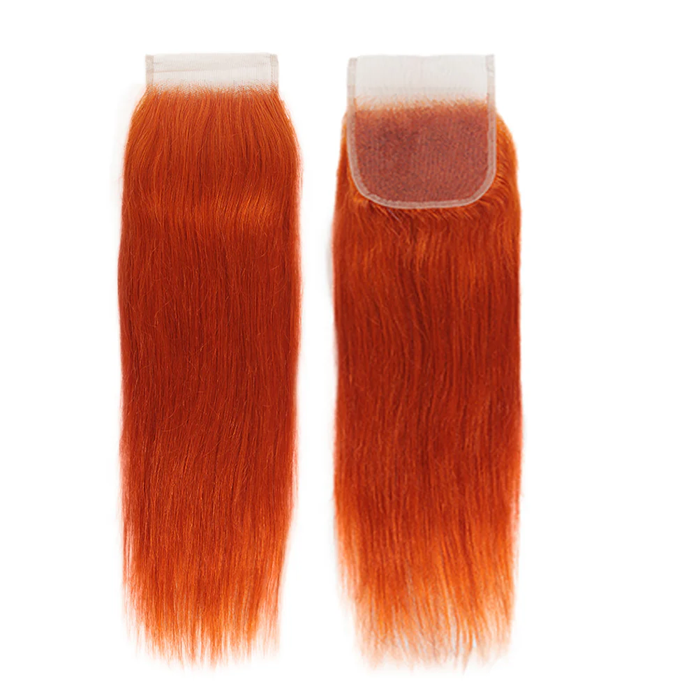 Queen Remy Human Hair Ginger Orange Color 3 Bundles with Closure Straight Hair Weave Orange Color - Image 6