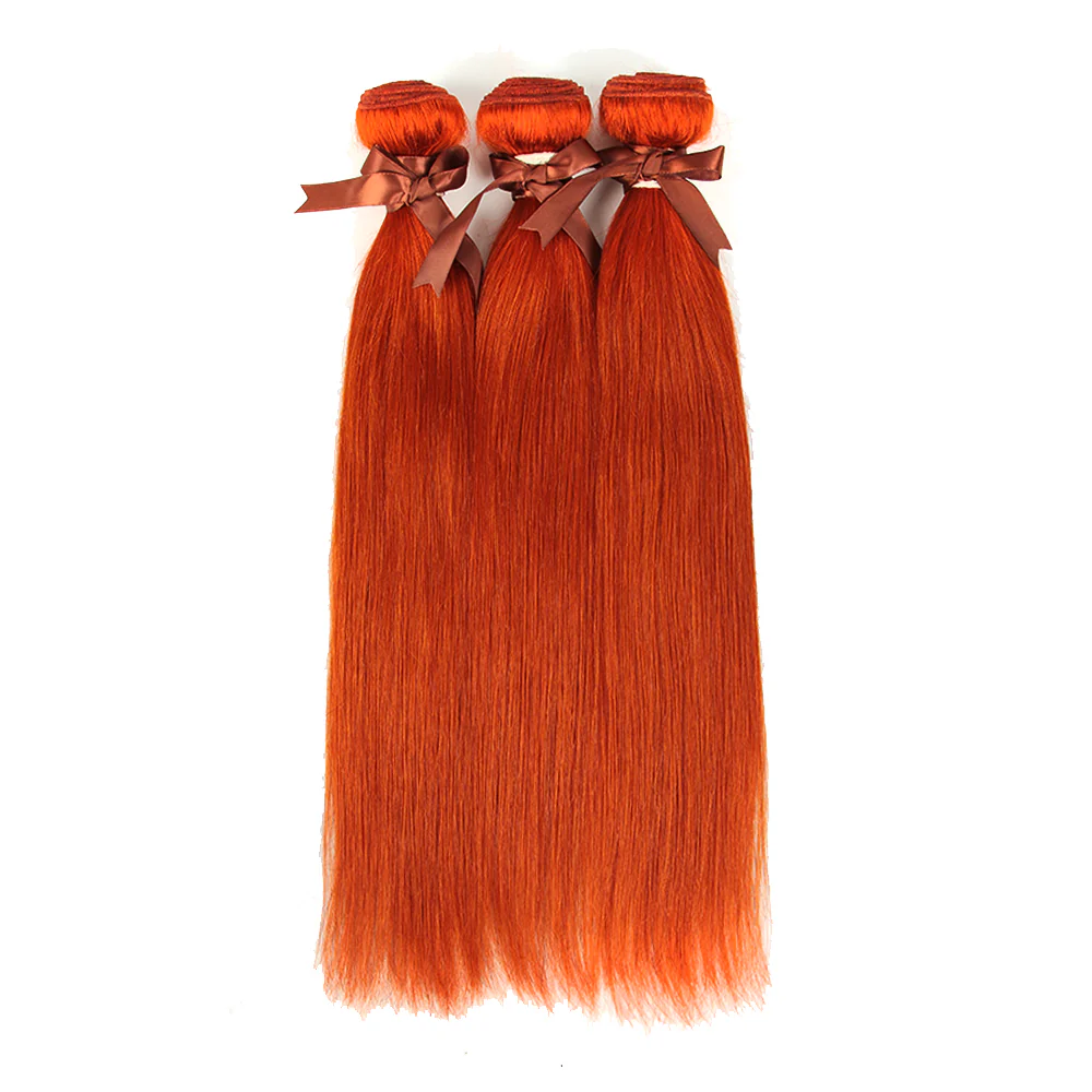 Queen Remy Human Hair Ginger Orange Color 3 Bundles with Closure Straight Hair Weave Orange Color - Image 9