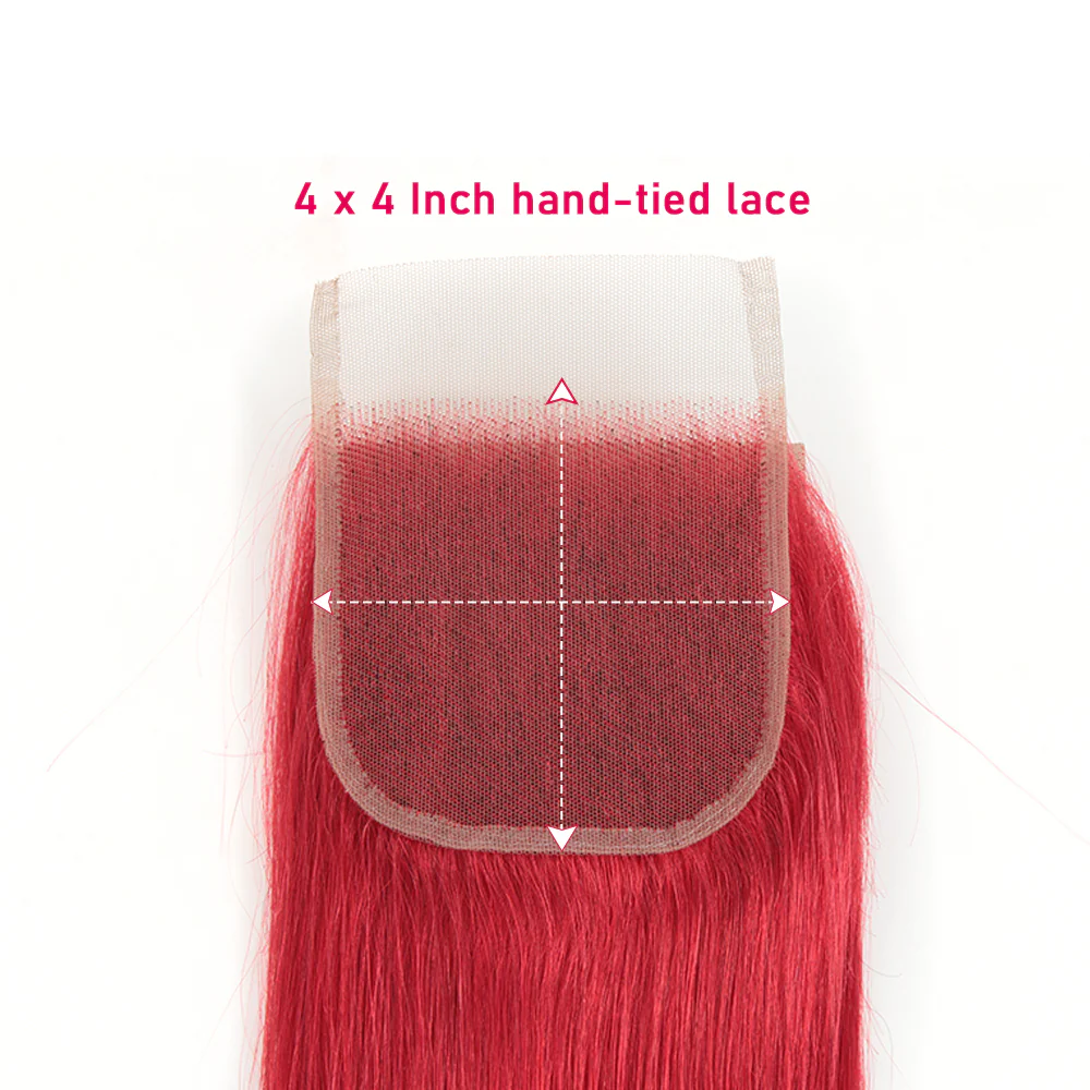 Queen Remy Human Hair 3 Bundles with Closure Straight Hair Weave Red Color - Image 6