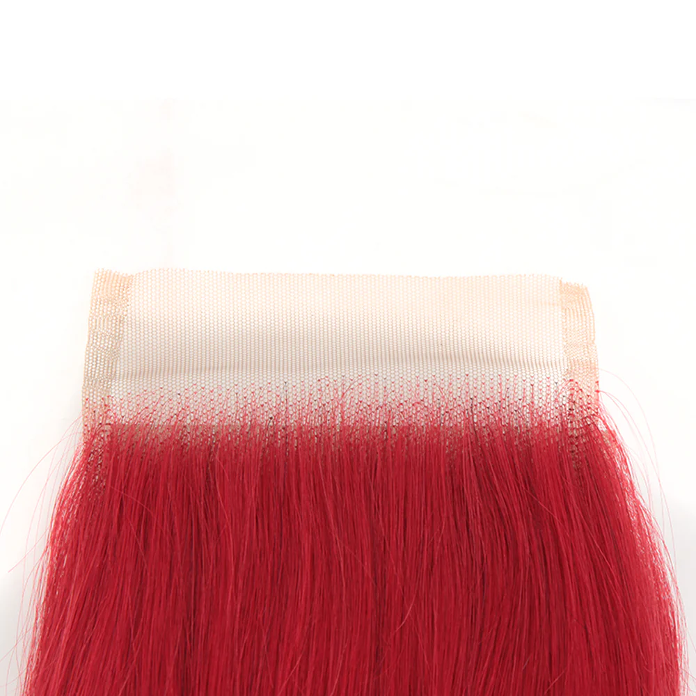 Queen Remy Human Hair 3 Bundles with Closure Straight Hair Weave Red Color - Image 7
