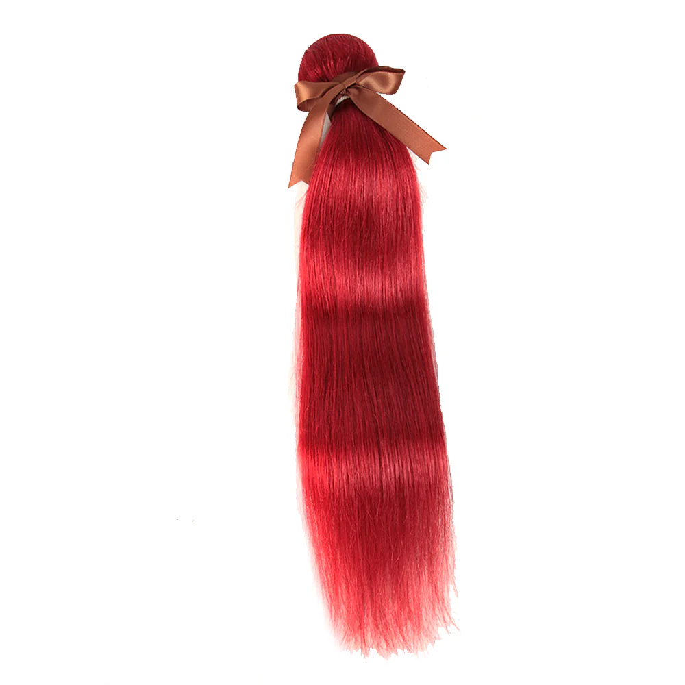 Queen Remy Human Hair 3 Bundles with Closure Straight Hair Weave Red Color - Image 8