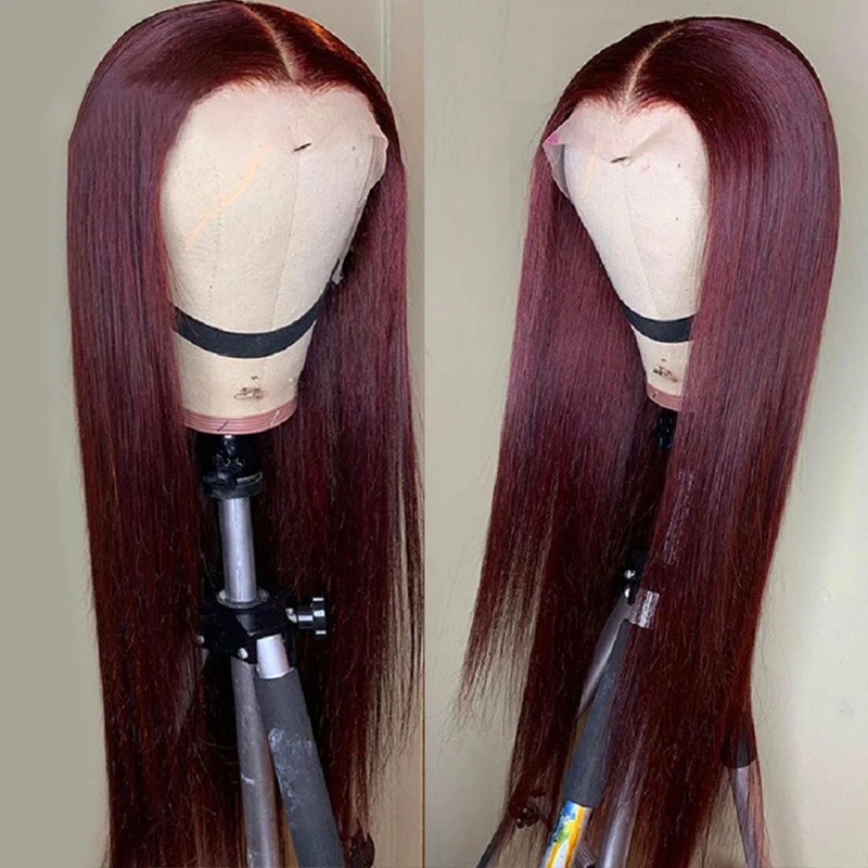 QueenVirginRemy  Colored Wigs 99J Straight 13x4 HD Lace Front Wigs Red Wine Color Virgin Human Hair Wigs 200% Density Glueless Wigs - Image 3