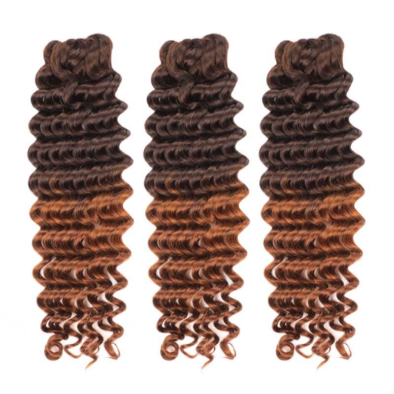 QVR Lightweight T2/30 Color Deep Wave Feather Crochet Braid Human Hair Extensions - Image 5