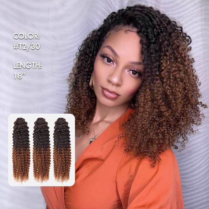 QVR Lightweight T2/30 Color Small Kinky Curly Feather Crochet Braid Human Hair Extension - Image 4