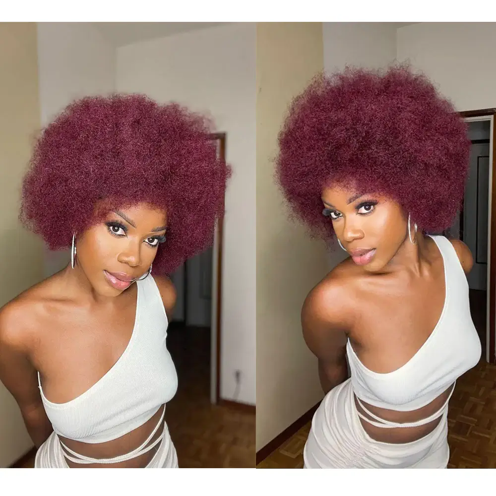 QVR Affordable Afro Kinky Bulk Human Hair 99J Burgundy Color For Braiding DreadLock - Image 10