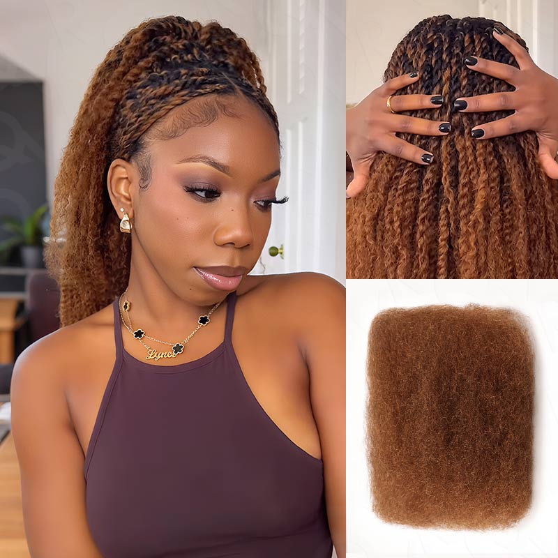 QVR Affordable Afro Kinky Bulk Human Hair Auburn Color For Braiding DreadLock - Image 19