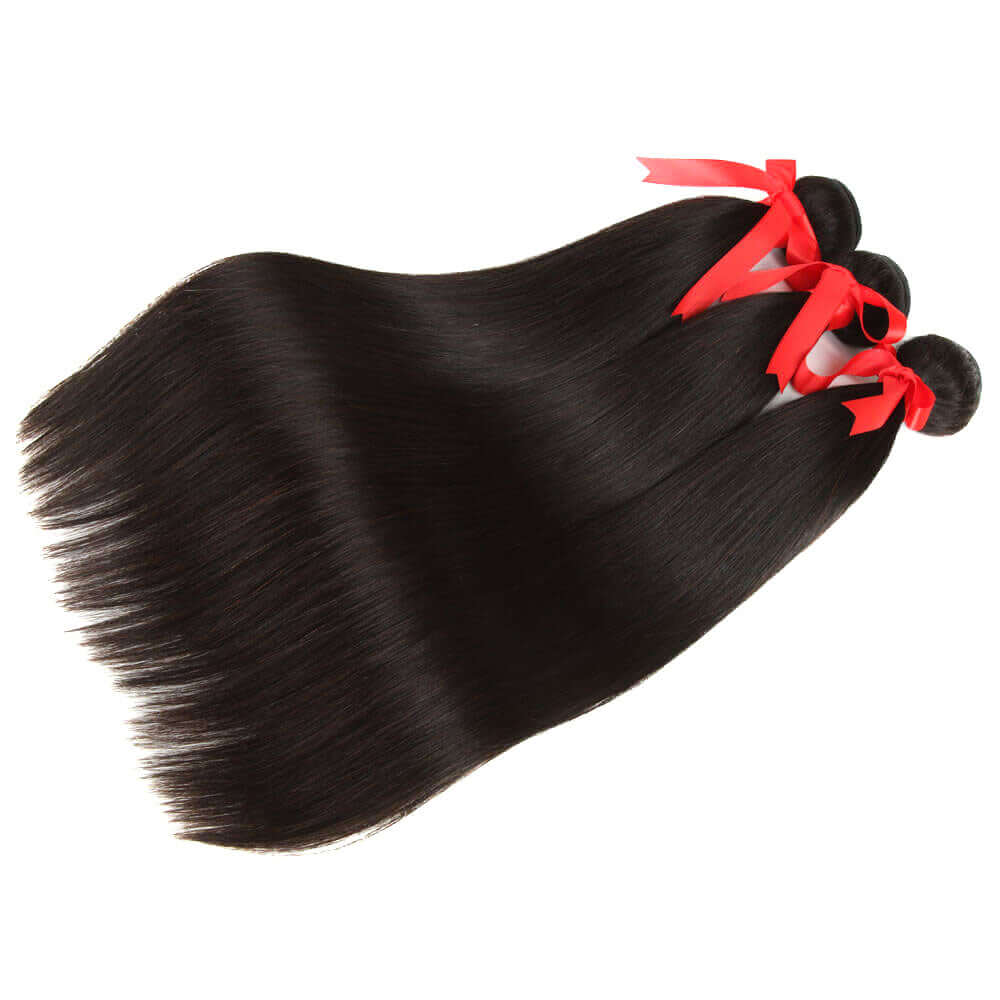 QVR Unprocessed Silk Straight Human Hair Bundles 3 Bundles Natural Color Hair Weave - Image 3