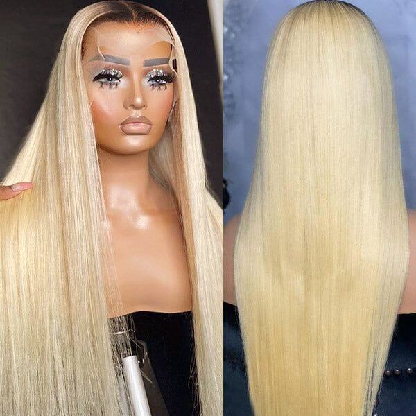 QVR 1B/613 Color 13x4 Transparent Lace Front Wigs Ombre Color Wigs Straight Human Hair Wigs - Image 3