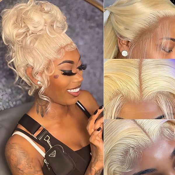QVR #613 Blonde Body Wave Full Lace Wig Handmade Natural Black Human Hair Knotless Wigs - Image 3