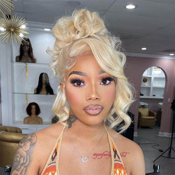 QVR #613 Blonde Body Wave Full Lace Wig Handmade Natural Black Human Hair Knotless Wigs - Image 4