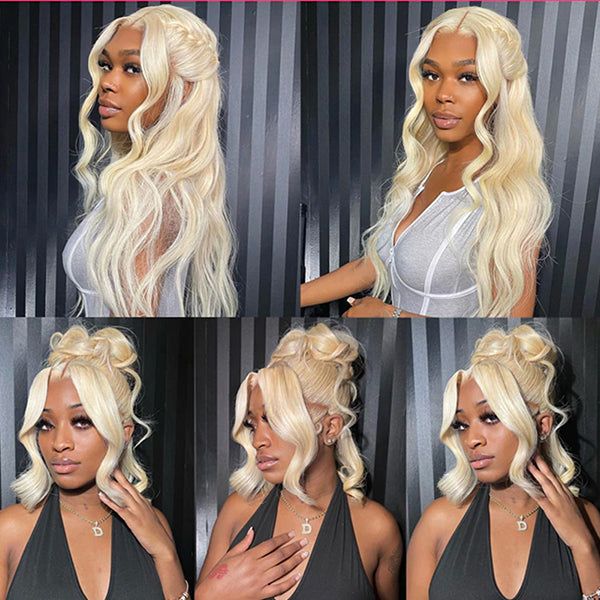QVR #613 Blonde Body Wave Full Lace Wig Handmade Natural Black Human Hair Knotless Wigs - Image 5