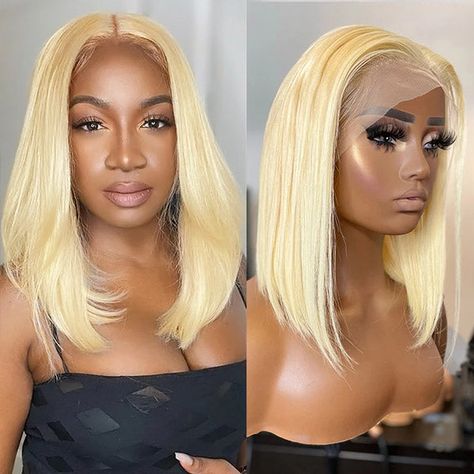 QVR 613 Color Blonde Hair Short Bob Wigs Straight Human Hair Wigs Short Lace Wigs - Image 4