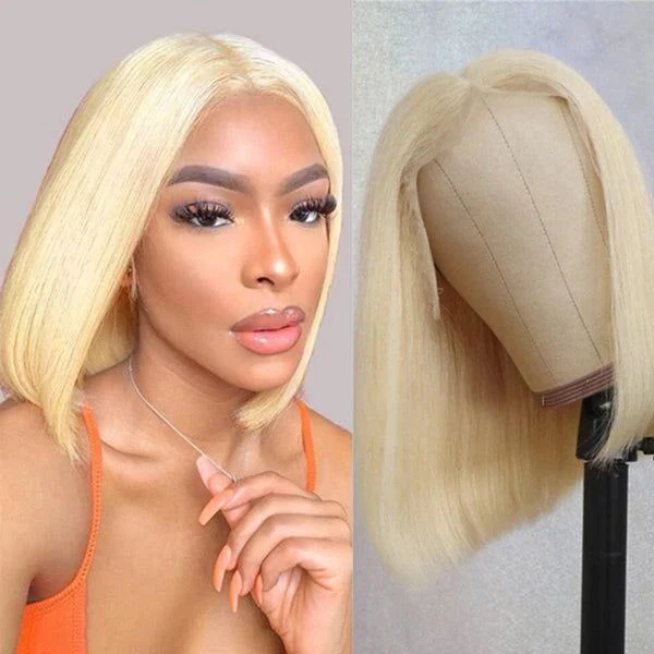 QVR 613 Color Blonde Hair Short Bob Wigs Straight Human Hair Wigs Short Lace Wigs - Image 6