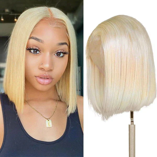 QVR 613 Color Blonde Hair Short Bob Wigs Straight Human Hair Wigs Short Lace Wigs - Image 8