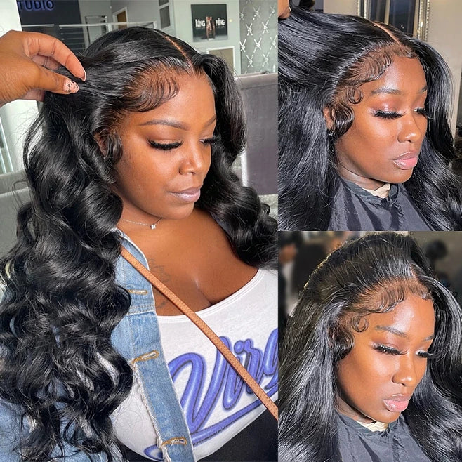 QVR Body Wave Real Brazilian Black Hair Lace Wigs Hair 180% Density 13x4 Lace Frontal Wigs - Image 7