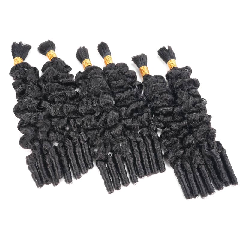 QVR Burmese Curly Boho Knotless Braids Human Bulk Hair Natural Black Human Braiding Hair Extensions - Image 5
