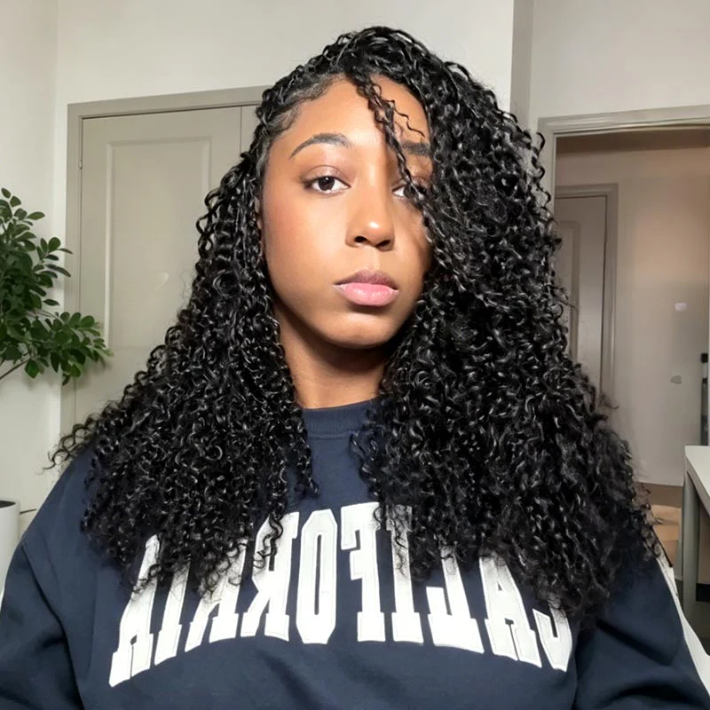 QVR Burmese Kinky Curly Crochet Hair Machine Made Natural Black Natural Curls Feather Human Hair Extension - Image 3