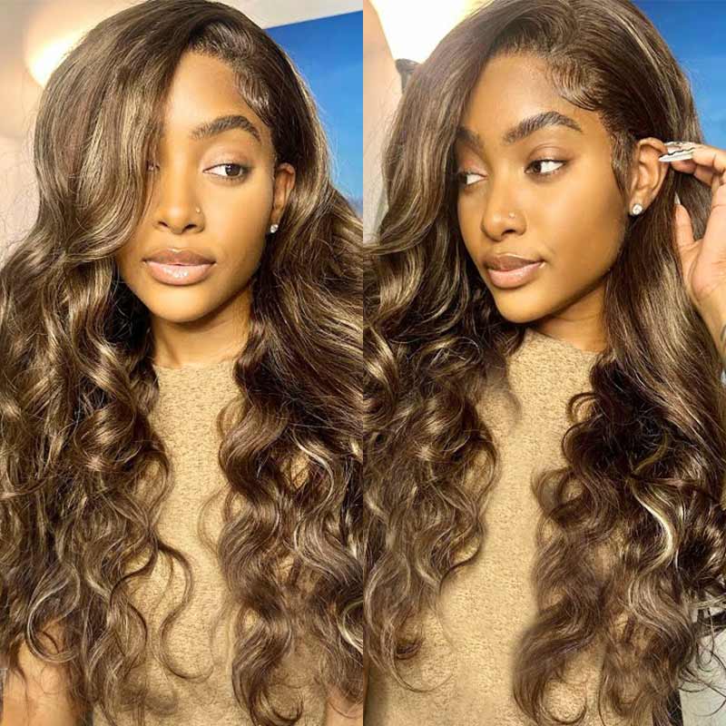 QVR Dark Balayage HD Lace Front Closure Wig Human Hair Body Wave Wigs - Image 5