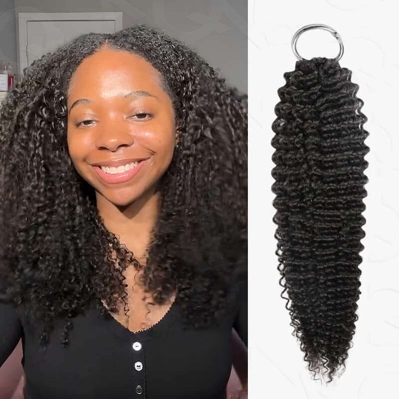 QVR Dark Brown #4 Crochet Hair Small Kinky Curly Machine Made Feather Human Hair Extension - Image 10