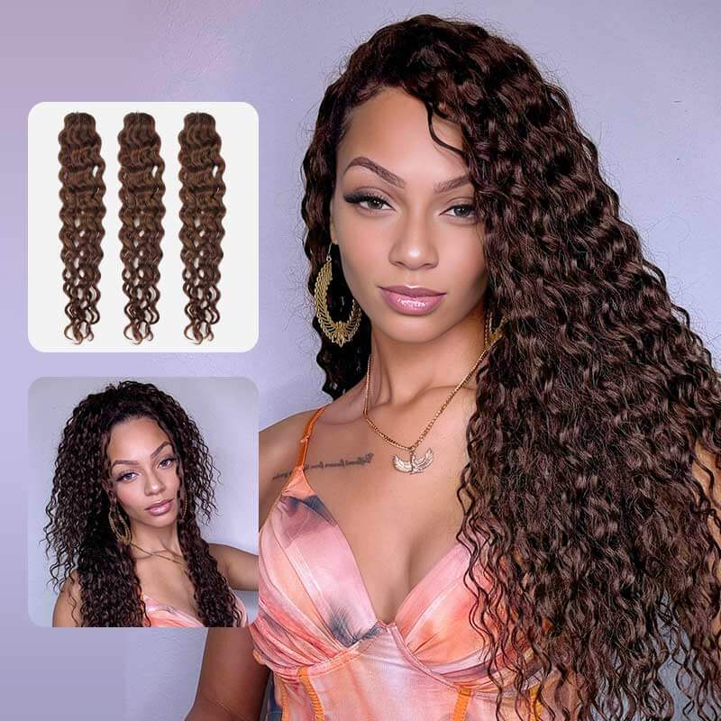 QVR Dark Brown #4 Water Wave Soft Feather Crochet Braids Human Hair Extensions - Image 6