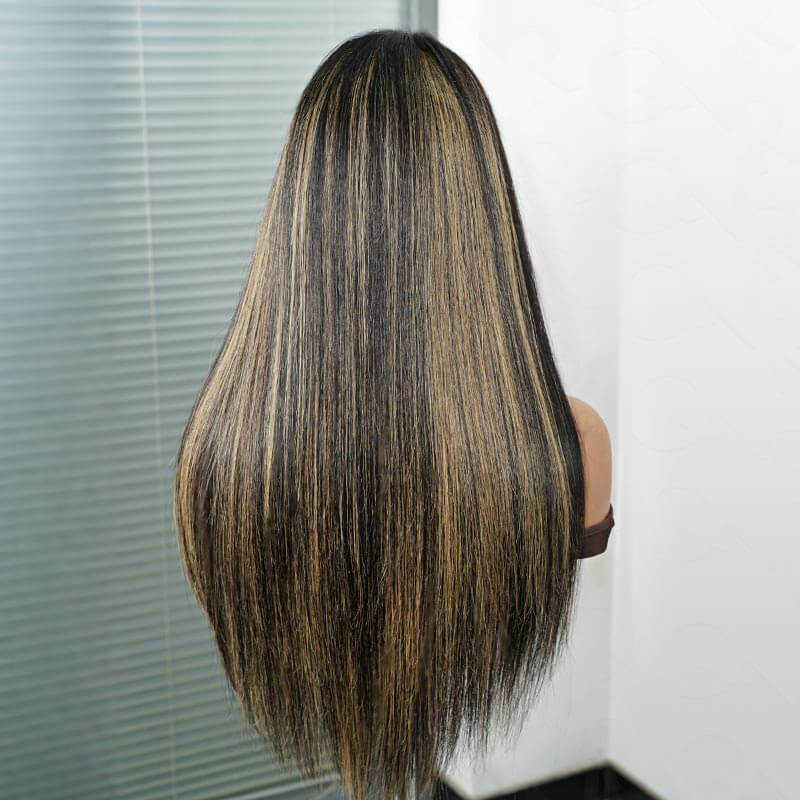 QVR Glueless Blonde Highlight Silky Straight 13x4 Pre-Cut Lace Frontal Wig Human Hair Wigs - Image 3