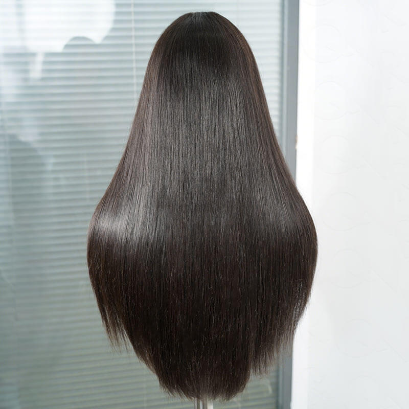 QVR Glueless Silky Straight 13x4 Pre-Cut Lace Frontal Wig 180% density Natural Black Human Hair Wigs - Image 3