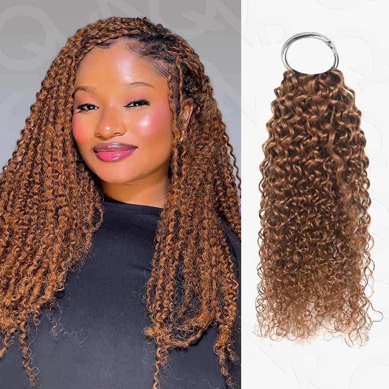 QVR Highlight Brown Small Kinky Curly Feather Crochet Hair Machine Made Feather Human Hair Extension - Image 10