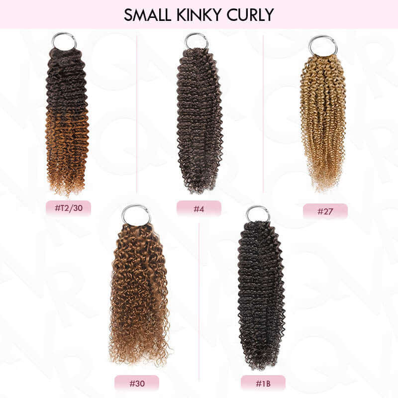 QVR Highlight Brown Small Kinky Curly Feather Crochet Hair Machine Made Feather Human Hair Extension - Image 12