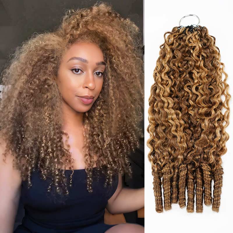 QVR Seamless Burmese Curly Feather Crochet Hair Highlight #P4/27 Machine Made Human Hair Extensions - Image 5
