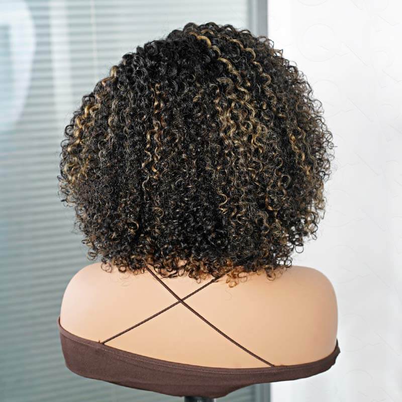 QVR Honey Blonde Highlight Short Cut Curly Wig Glueless Side Part Wig Beginner Friendly - Image 3