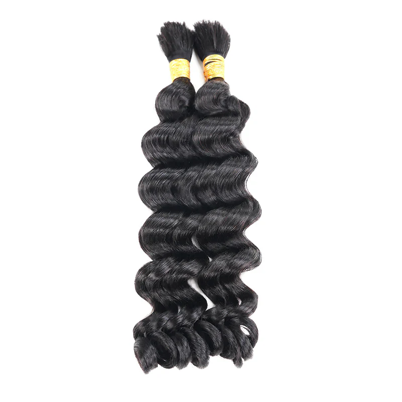 QVR Burmese Curly Boho Knotless Braids Human Bulk Hair Natural Black Human Braiding Hair Extensions - Image 9