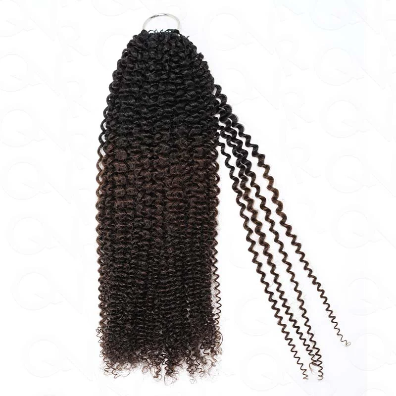 QVR Ombre Brown #T1B/4 Feather Crochet Human Hair Afro Kinky Curly Machine Made Crochet Weave Hair Extensions - Image 5