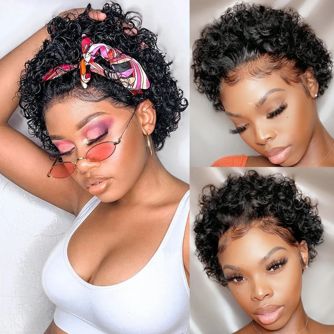 QVR Popular Bouncy Curly Short Pixie Cut Wig 13x4 Lace Wigs - Image 3