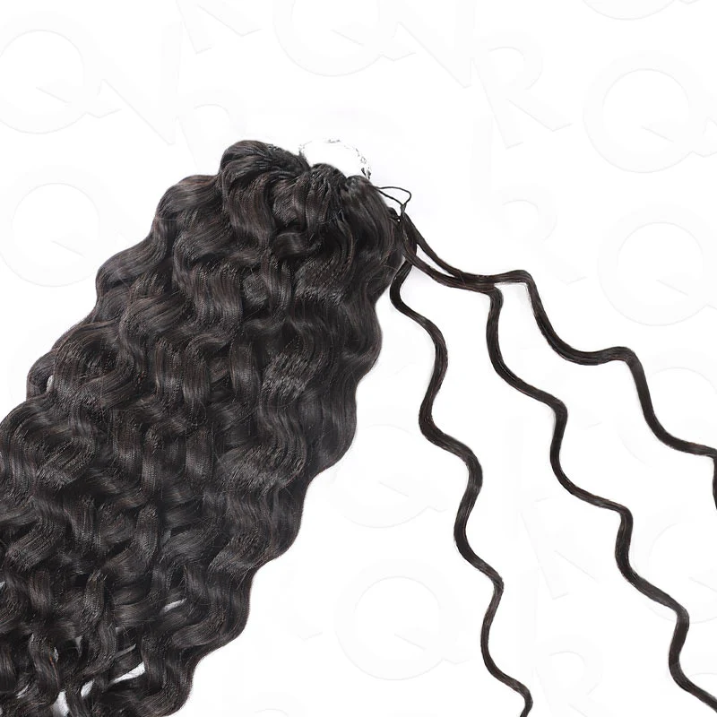QVR Water Wave Crochet Hair Natural Black Machine Made Feather Human Hair Extension - Image 14