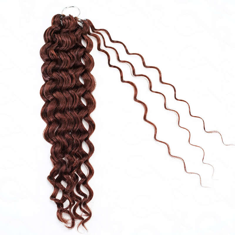 QVR Reddish Brown Human Crochet Hair Water Wave Machine Made #33B Feather Crochet Hairstyle - Image 4