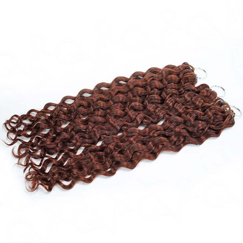 QVR Reddish Brown Human Crochet Hair Water Wave Machine Made #33B Feather Crochet Hairstyle - Image 10