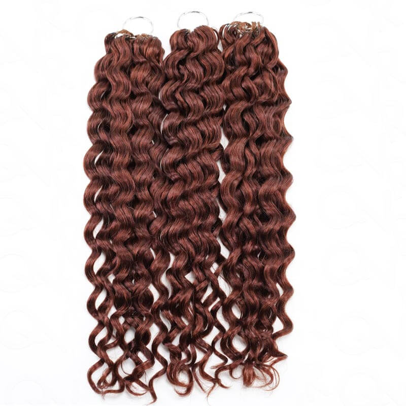 QVR Reddish Brown Human Crochet Hair Water Wave Machine Made #33B Feather Crochet Hairstyle - Image 13