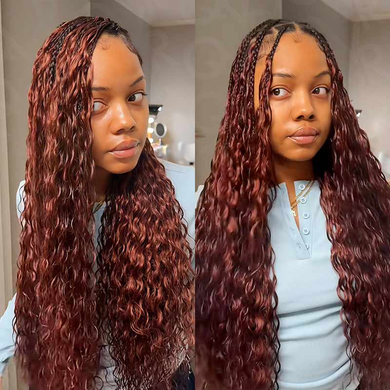 QVR Reddish Brown Human Crochet Hair Water Wave Machine Made #33B Feather Crochet Hairstyle - Image 3