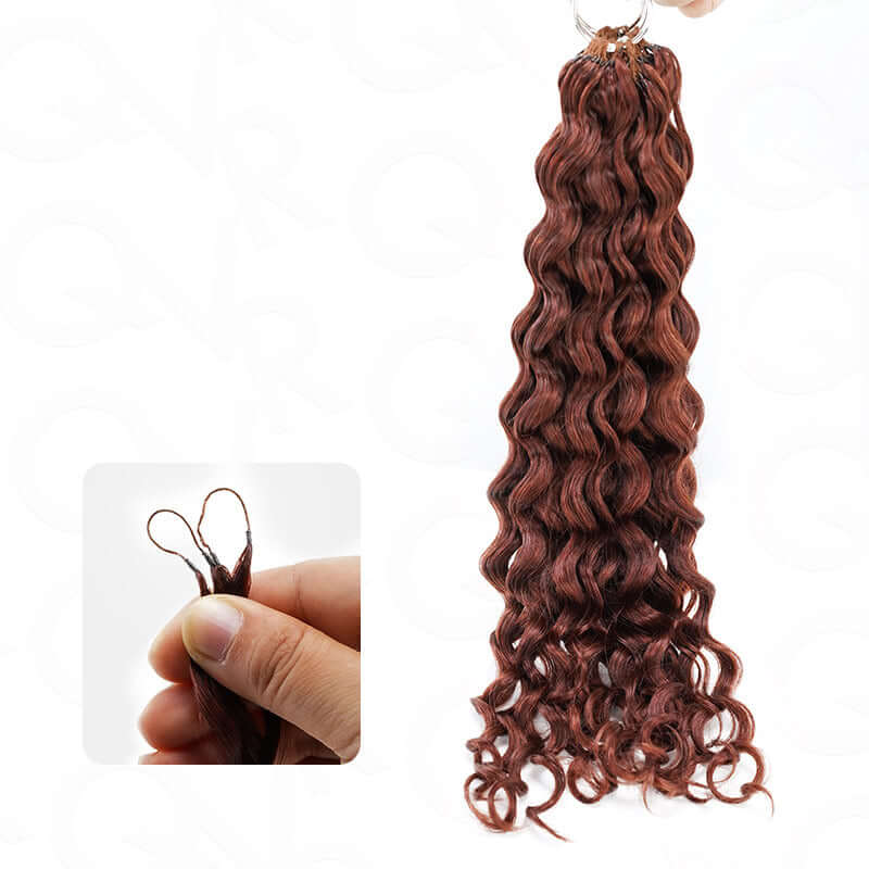 QVR Reddish Brown Human Crochet Hair Water Wave Machine Made #33B Feather Crochet Hairstyle - Image 5