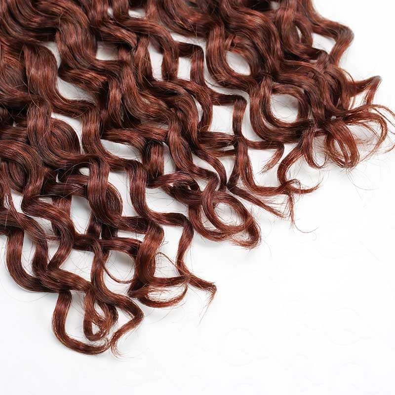 QVR Reddish Brown Human Crochet Hair Water Wave Machine Made #33B Feather Crochet Hairstyle - Image 8
