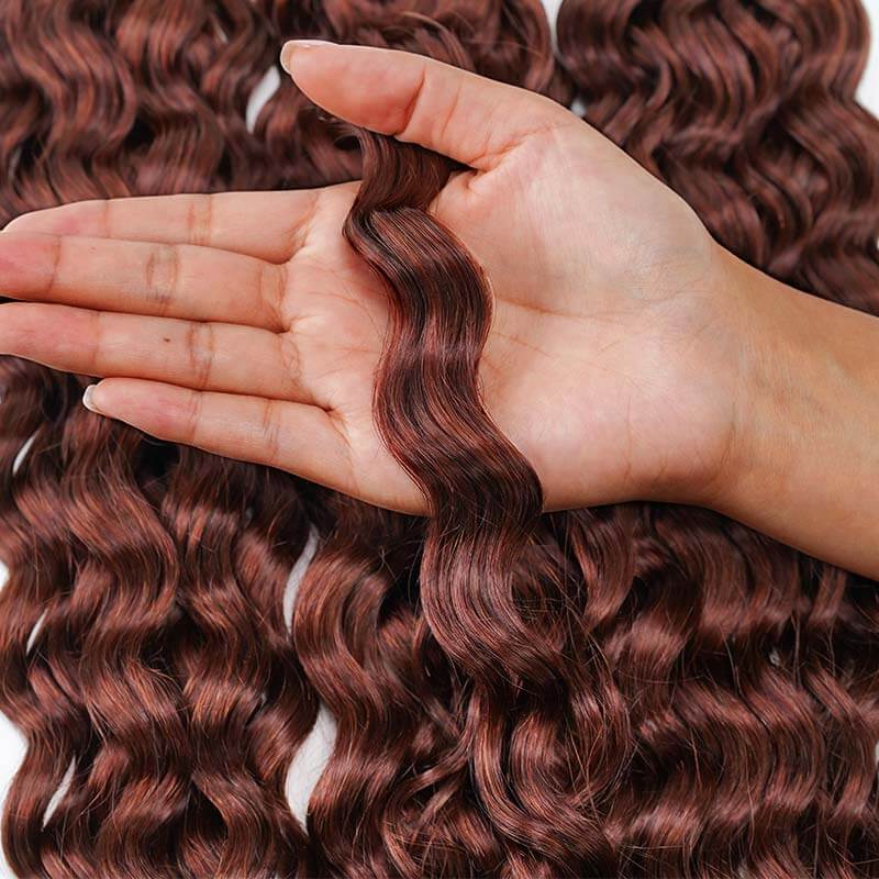 QVR Reddish Brown Human Crochet Hair Water Wave Machine Made #33B Feather Crochet Hairstyle - Image 9