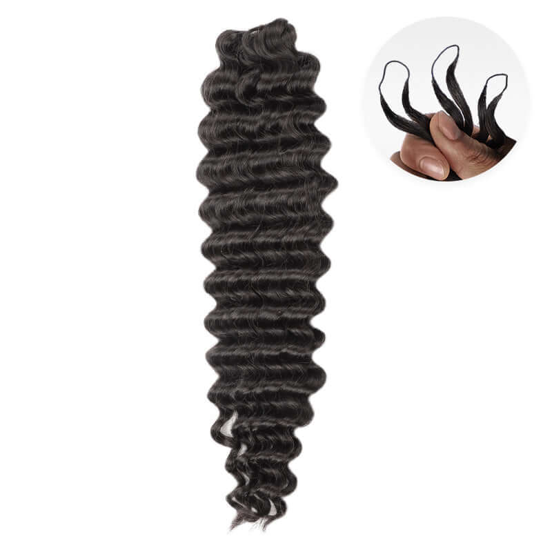 QVR Soft Deep Wave Feather Crochet Braid Natural Black Human Hair Extensions - Image 3