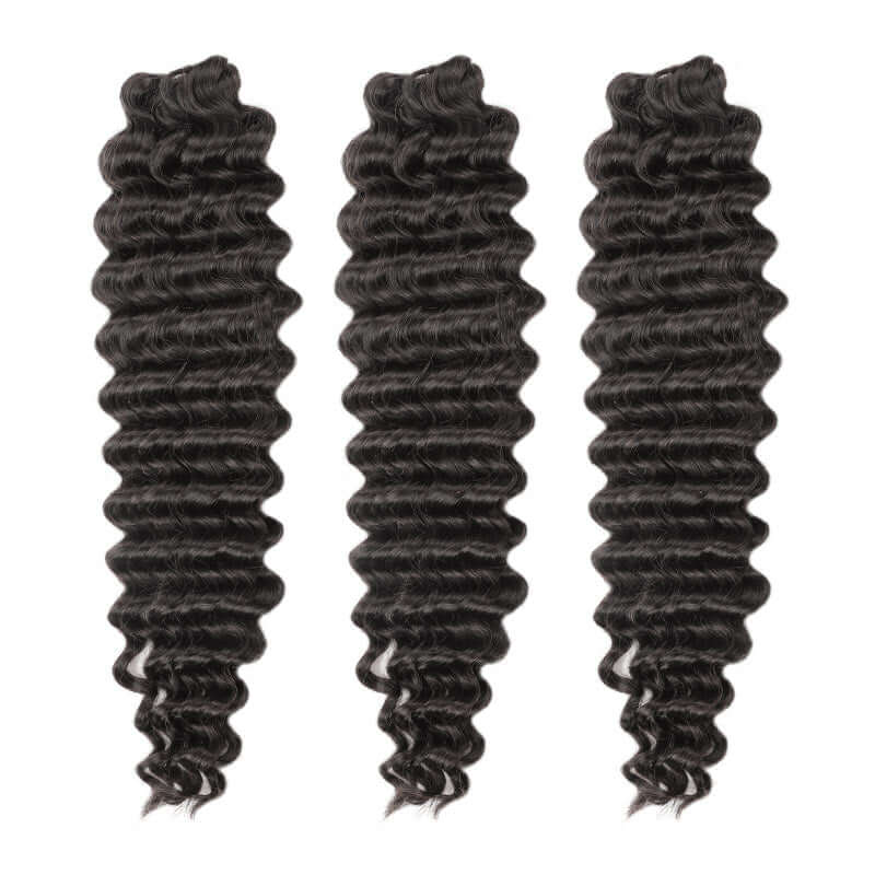 QVR Soft Deep Wave Feather Crochet Braid Natural Black Human Hair Extensions - Image 4
