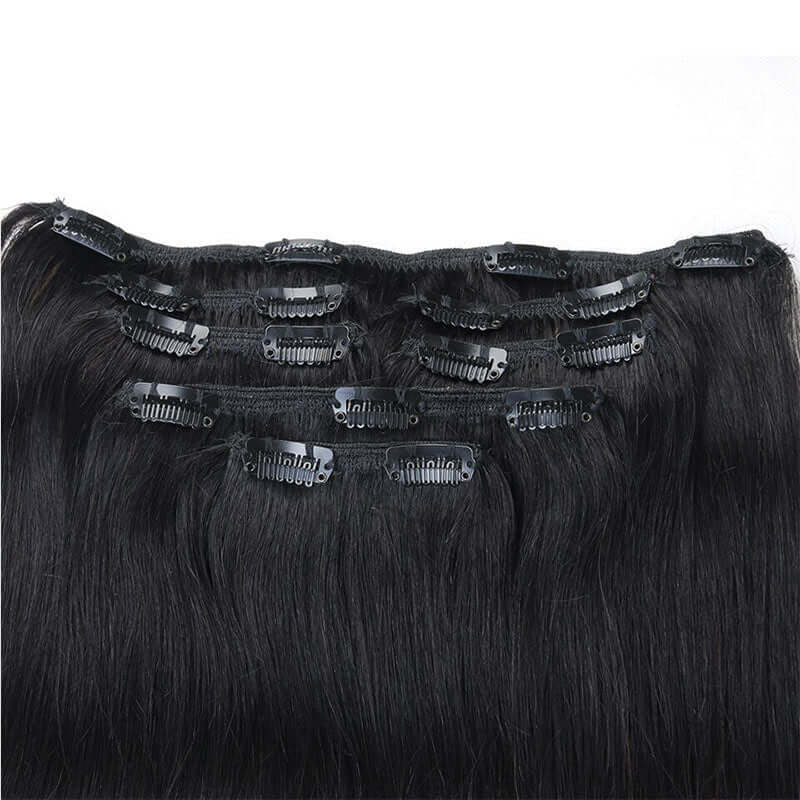 QVR Straight 7Pcs Clip in Virgin Human Hair Extensions Brazilian Natural Black Color Hair - Image 4