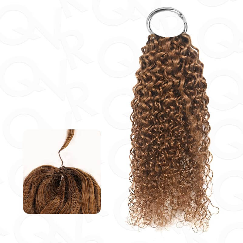 QVR Highlight Brown Small Kinky Curly Feather Crochet Hair Machine Made Feather Human Hair Extension - Image 8