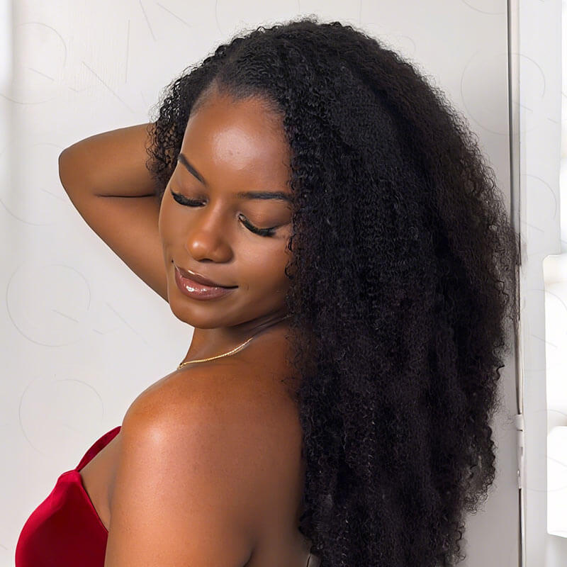 QVR Afro Kinky Curly Crochet Hair Machine Made Natural Black Feather Human Hair Extension - Image 8