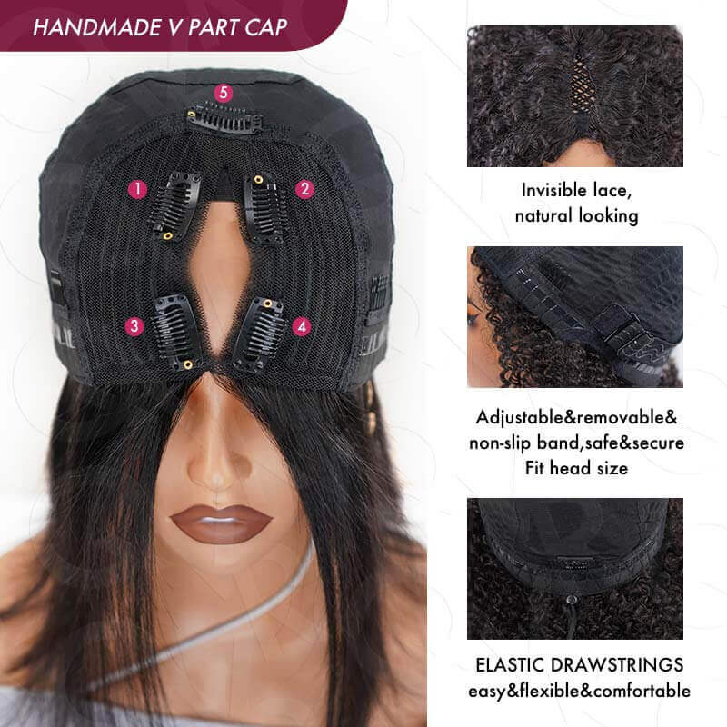 QVR Kinky Curly V Part Wigs Human Hair Beginner Friendly No Leave Out - Image 9